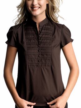 Women: Pleated bib top - bitter chocolate-brown
